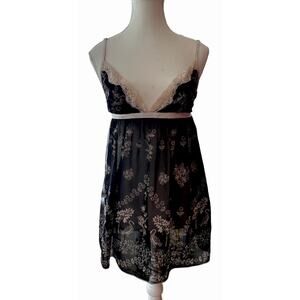 Y2K Sheer Black Baby‎ Doll Lace Slip Top L Peacocks Floral Fairy Goth Romantic